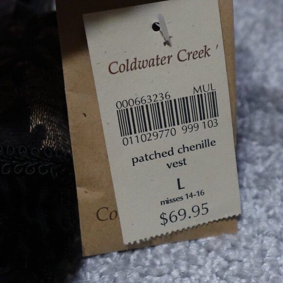 Coldwater Creek Patched Chenille Vest Women's Large Brown Sleeveless Collared - Picture 7 of 9